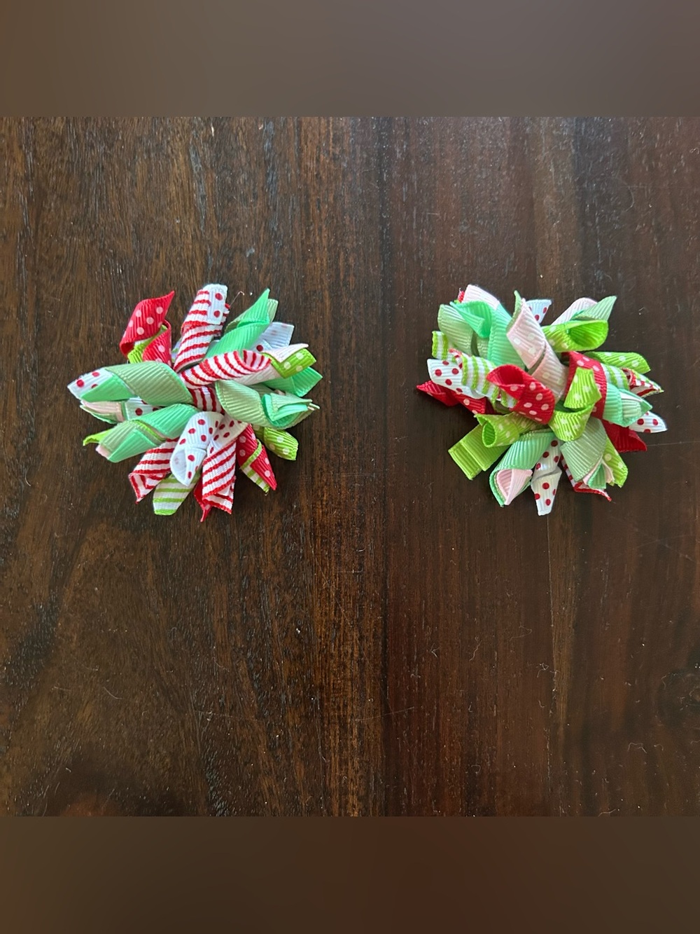 Kids Holiday Ribbon Hair Clips - Red & Green